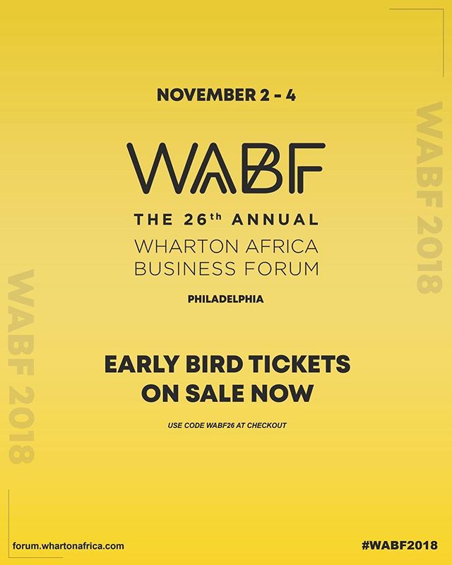 WABF early bird tickets are out! Go get em before the sell out! Visit forum.whartonafrica.com for more details!