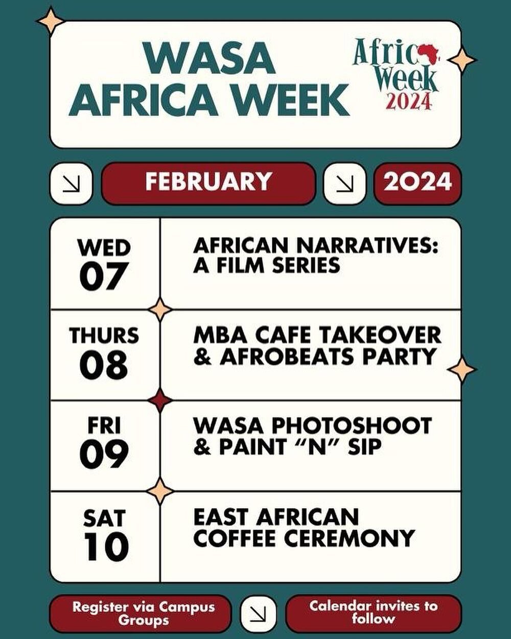 The Wharton Africa Student Association is thrilled to announce the upcoming 2024 Africa Week, scheduled to take place between the 8th and 11th of February 2024.  This year&rsquo;s Africa Week features a vibrant lineup of activities, including: - Afri