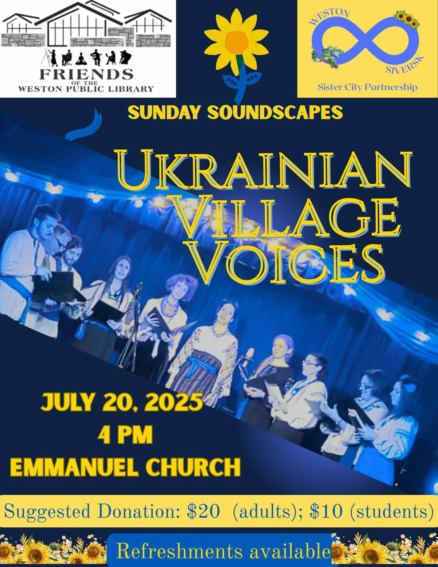 The Friends of the Weston Library and the Weston-Siversk Sister-City Partnership present Ukrainian Village Voices in concert. 🎶🇺🇦 Come on out for our show on Sunday, July 20 at 4 PM in Weston, Connecticut! Ticket link in bio.