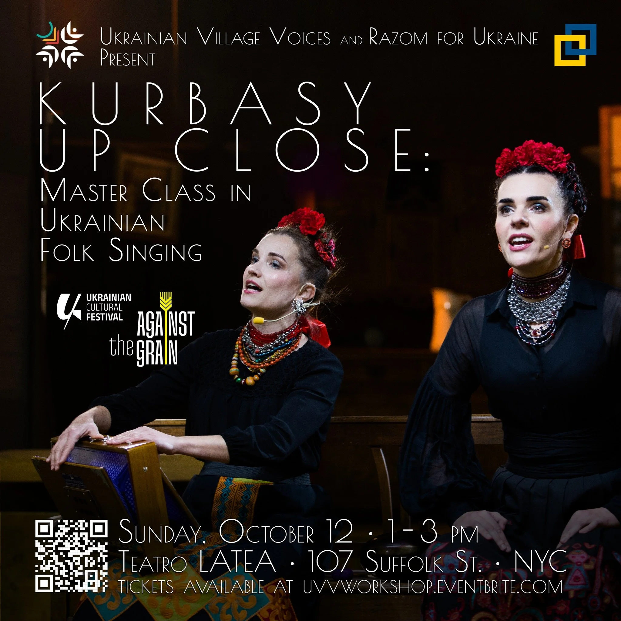 Learn Ukrainian lyrical songs from internationally renowned musical group @kurbasy_official!

Kurbasy is a contemporary musical project of the Les Kurbas Theatre in Lviv, Ukraine. Led by actor-vocalists Mariia Oneshchak and Nataliia Rybka-Parkhomenko