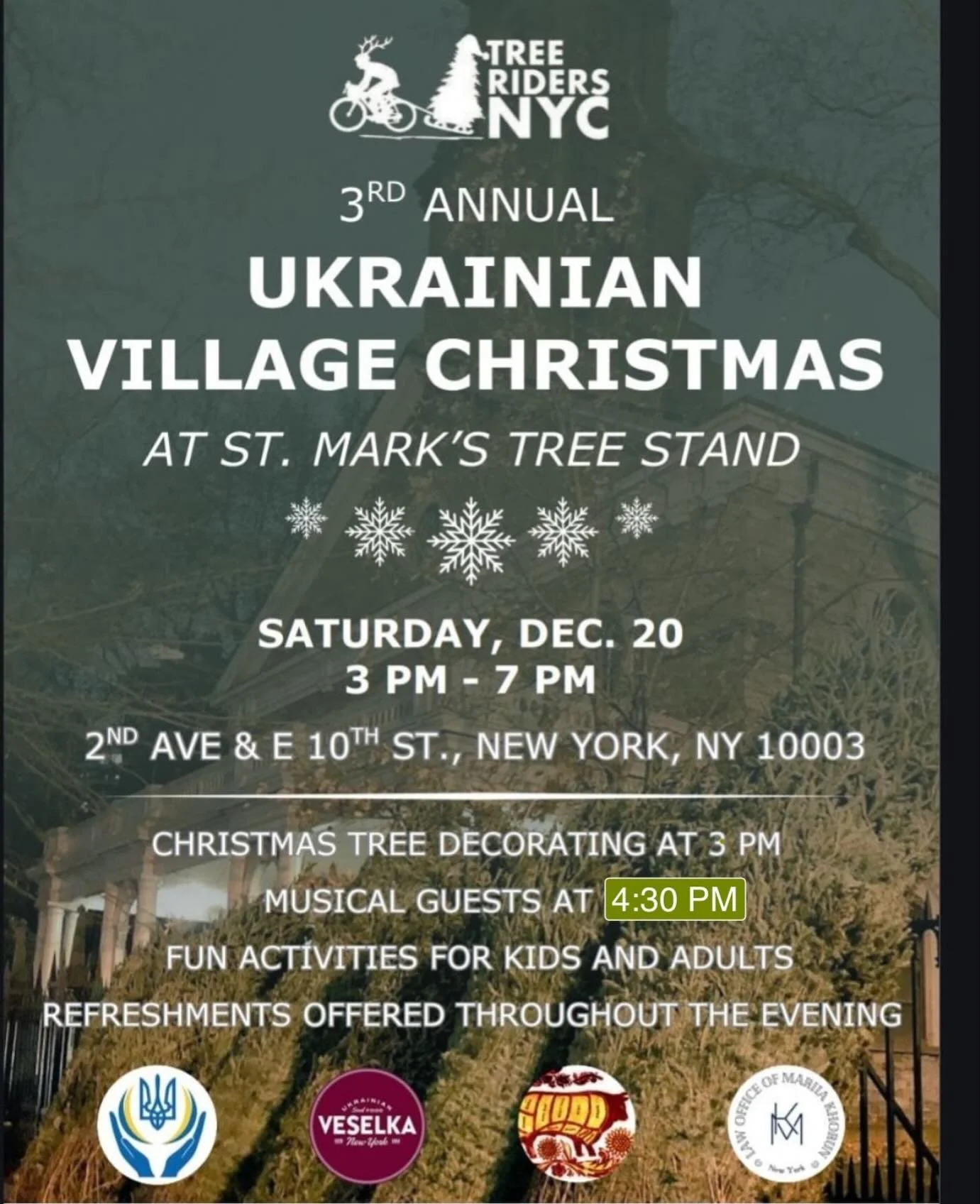 Missed us last weekend? We&rsquo;re making one more appearance in the East Village at this community Christmas event by @treeridersnyc. Join us for some carols around 4:30 PM on Saturday. 🎵🎄🌟🎶