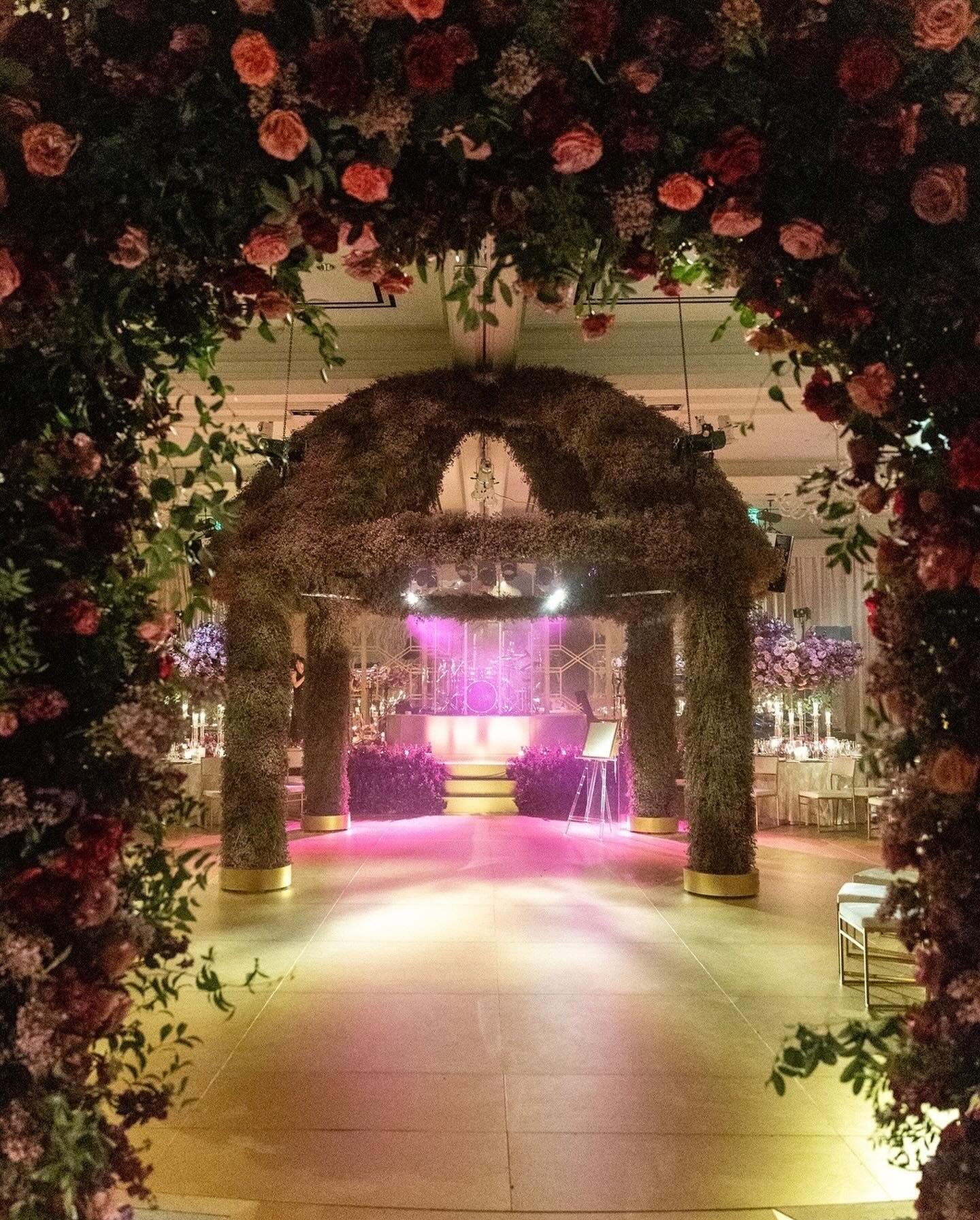 Anchored in the center of the room, Jackson Durham created the most magical chuppah which later transformed into a dome of floral hanging over the dance floor. Our very creative mother of the bride wanted to wow her guests and set the room in a way t