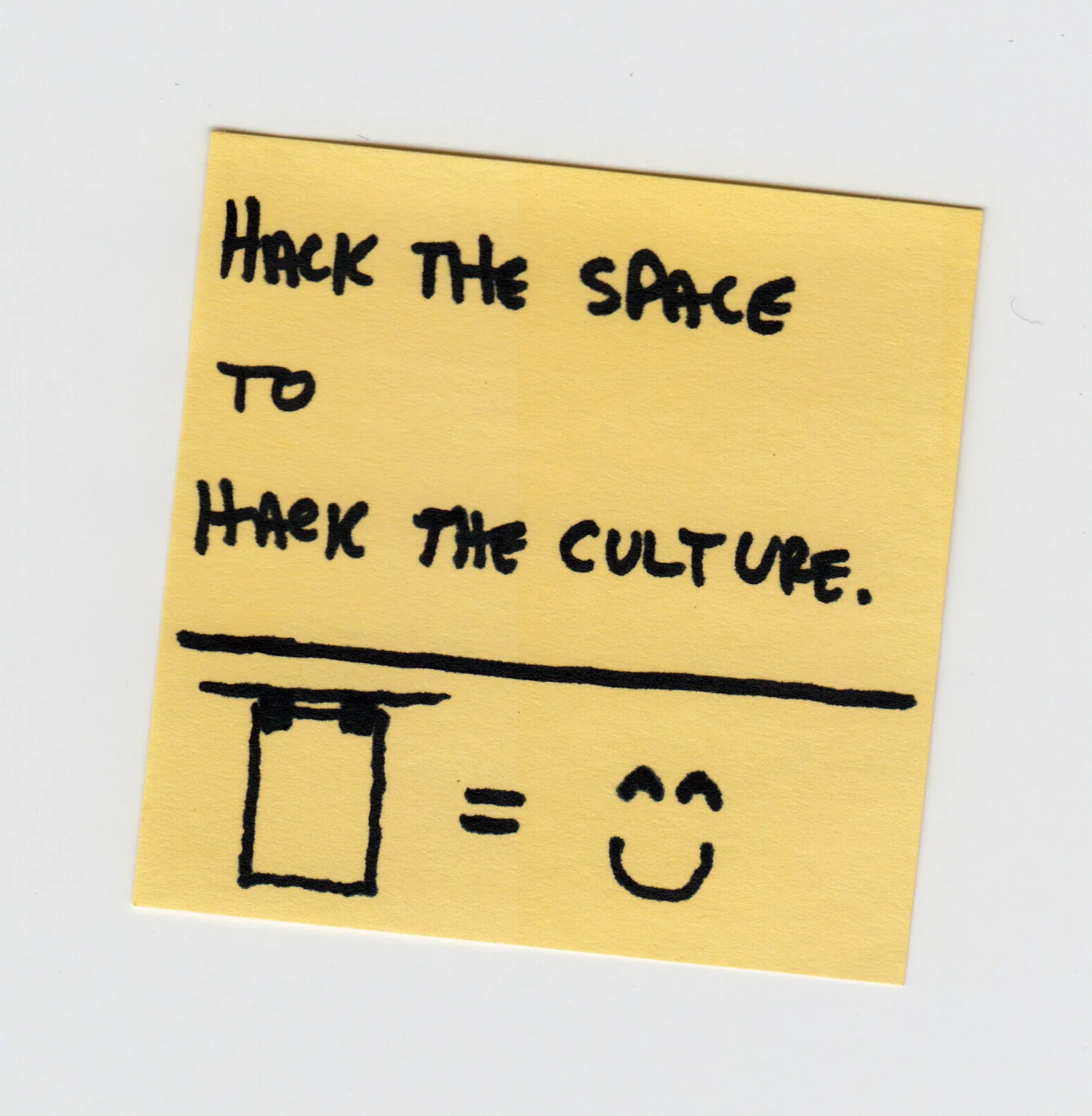 A post-it and a sketch from our Hack Day brainstorm, the genesis of the Make Lab.