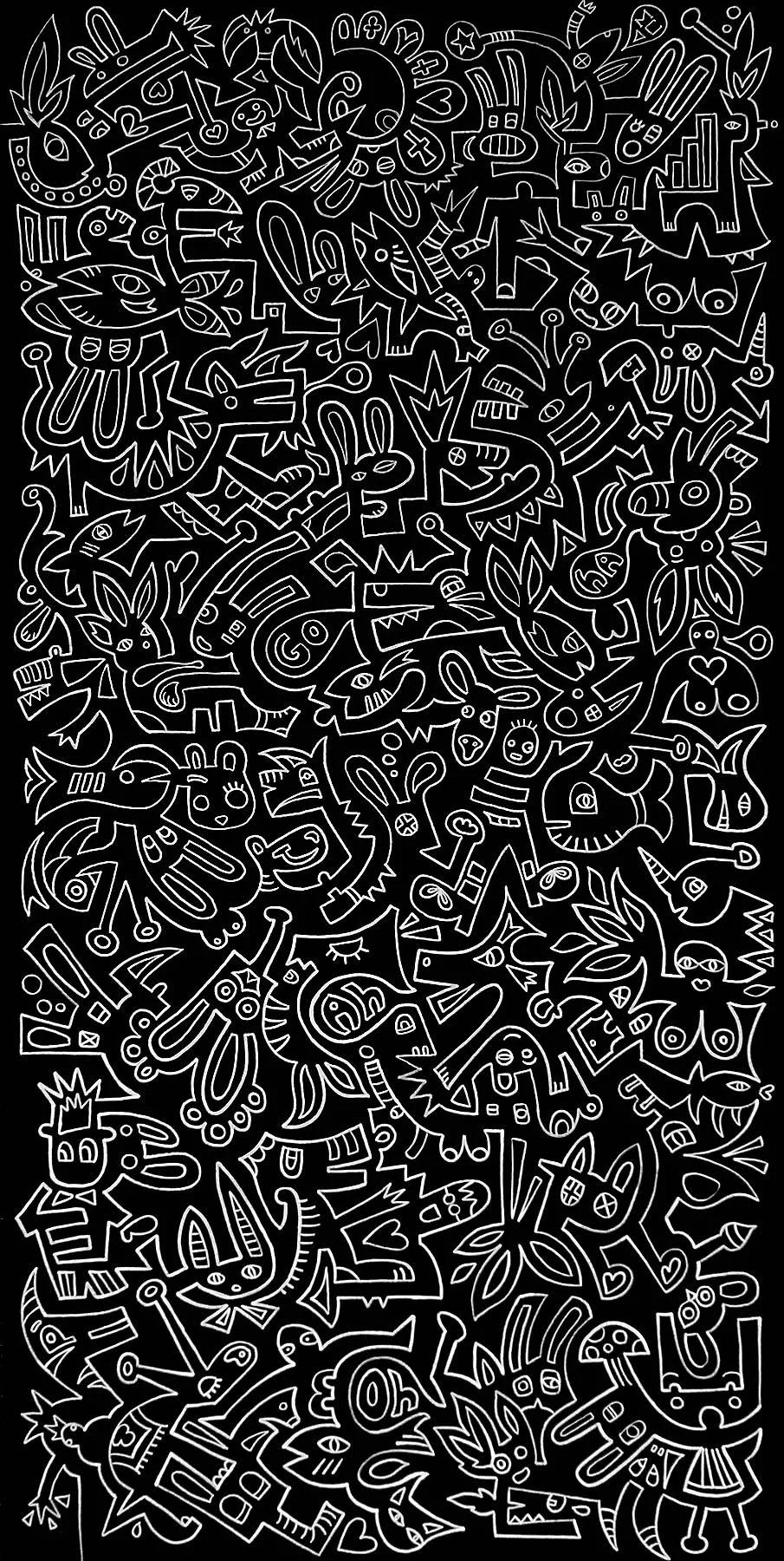 MC : 4'x8' : ACRYLIC PAINT PEN ON BLACK PRIMED CANVAS