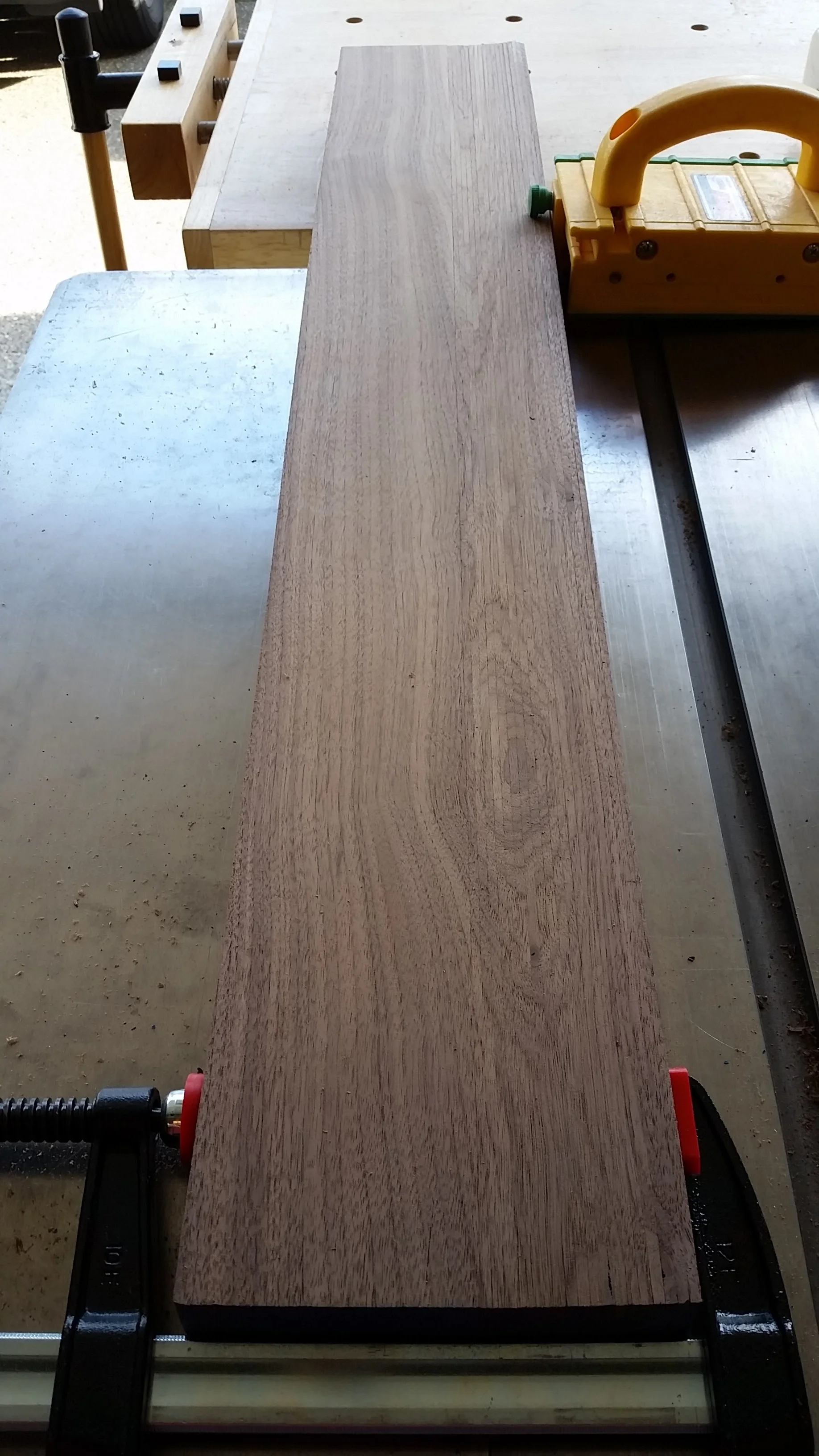 Sequential 1/8" splat strips clamped together to show grain match.