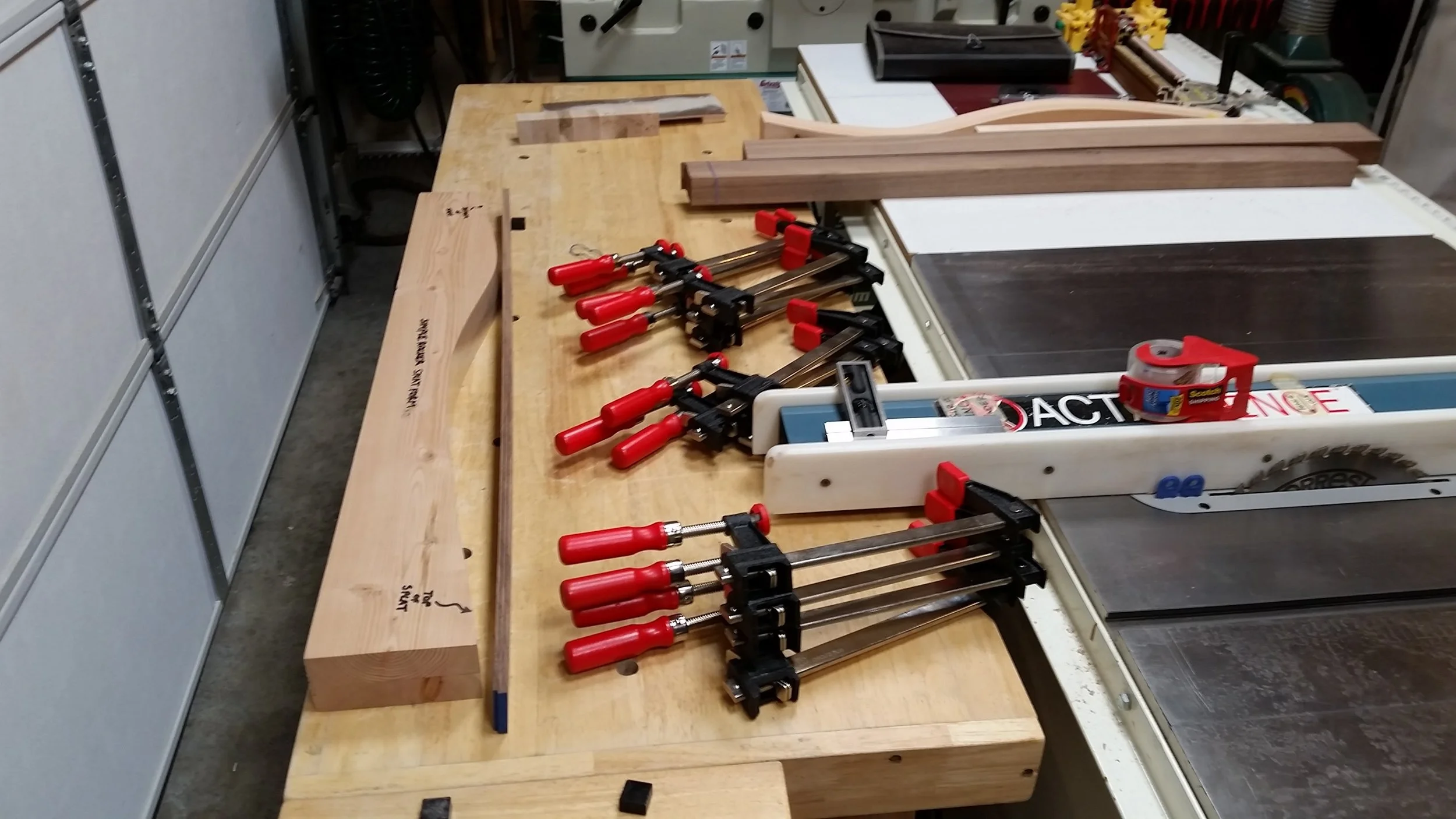 Clamps prepped and ready for first splat glue-up.