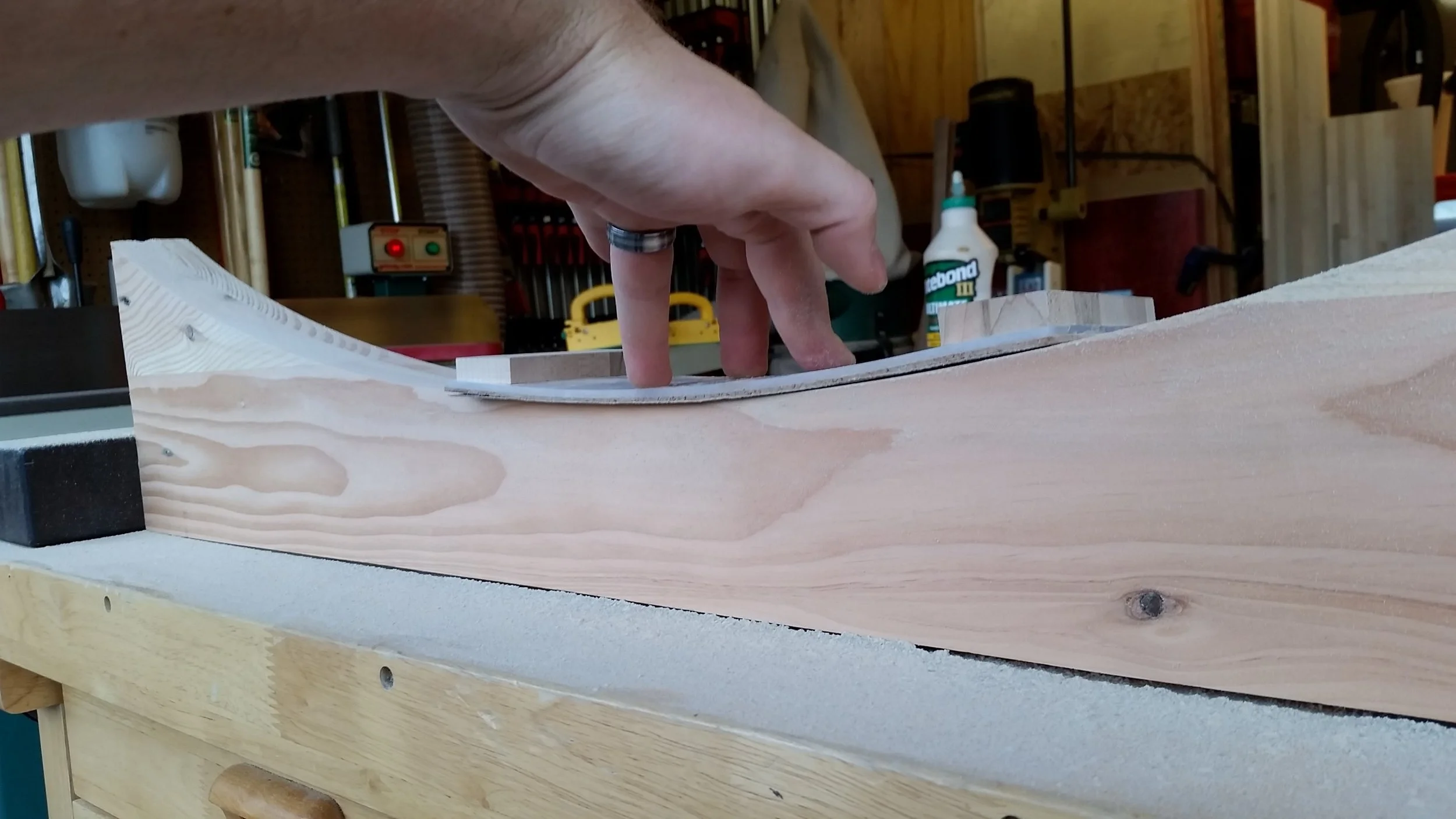I made a flexible sheet sander to sand the form into smooth and even curves.