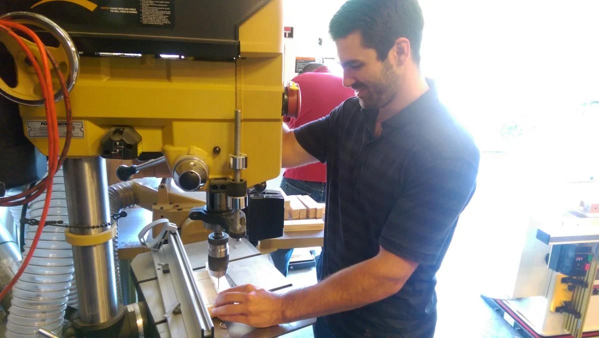 Casey getting it done on the drill press. Quotes from the movie Superbad were definitely said...