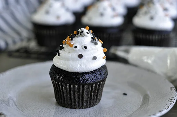 Chocolate Ghost Cupcakes_single decorated face.jpg