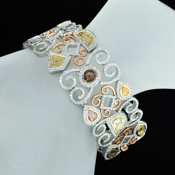 18ct White and Yellow Gold Handmade Bracelet with Natural Fancy Vivid Color Diamonds