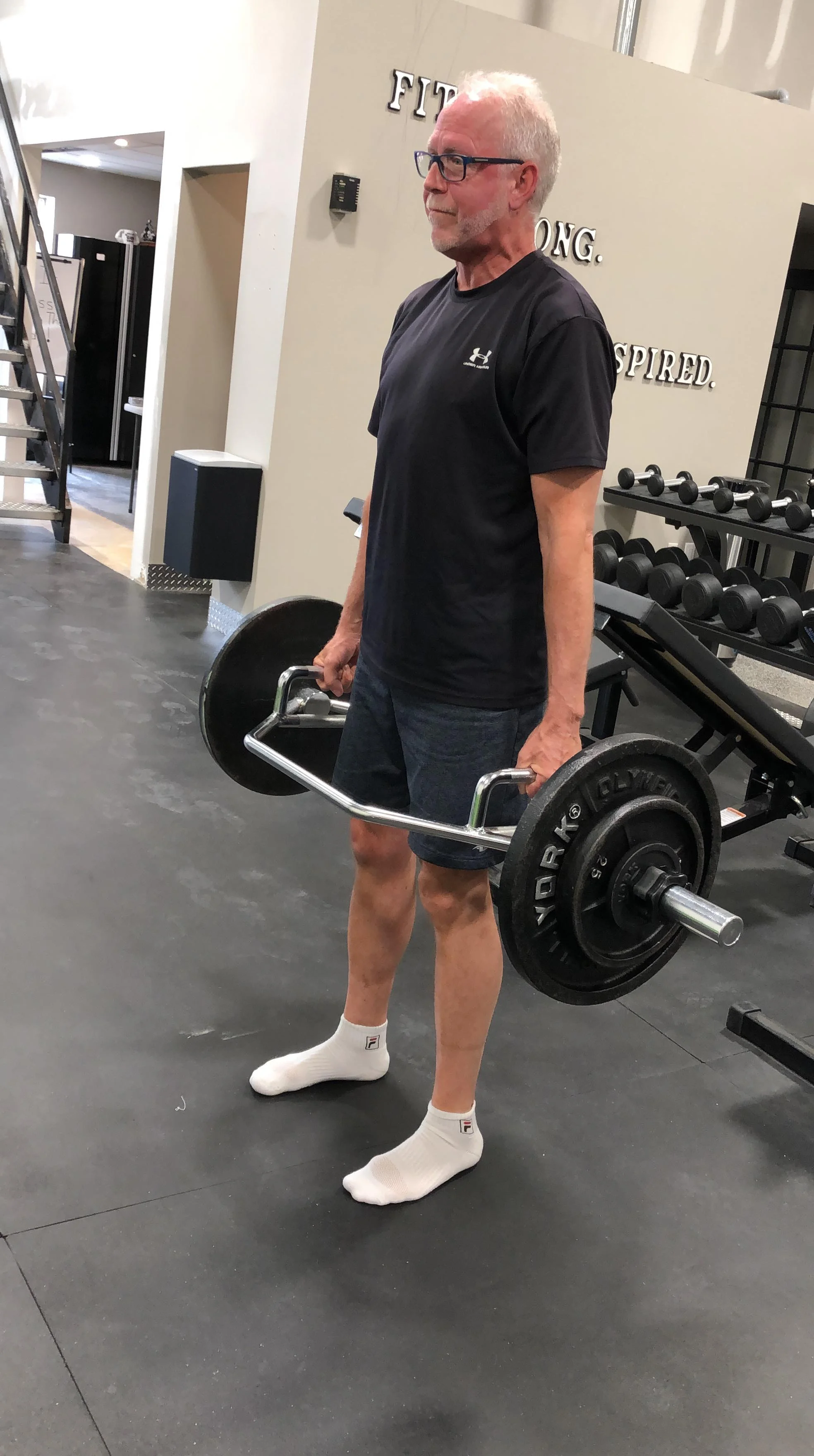 Steve confidently surpassing the 200 lb Trap Bar deadlift milestone at 60 years old!