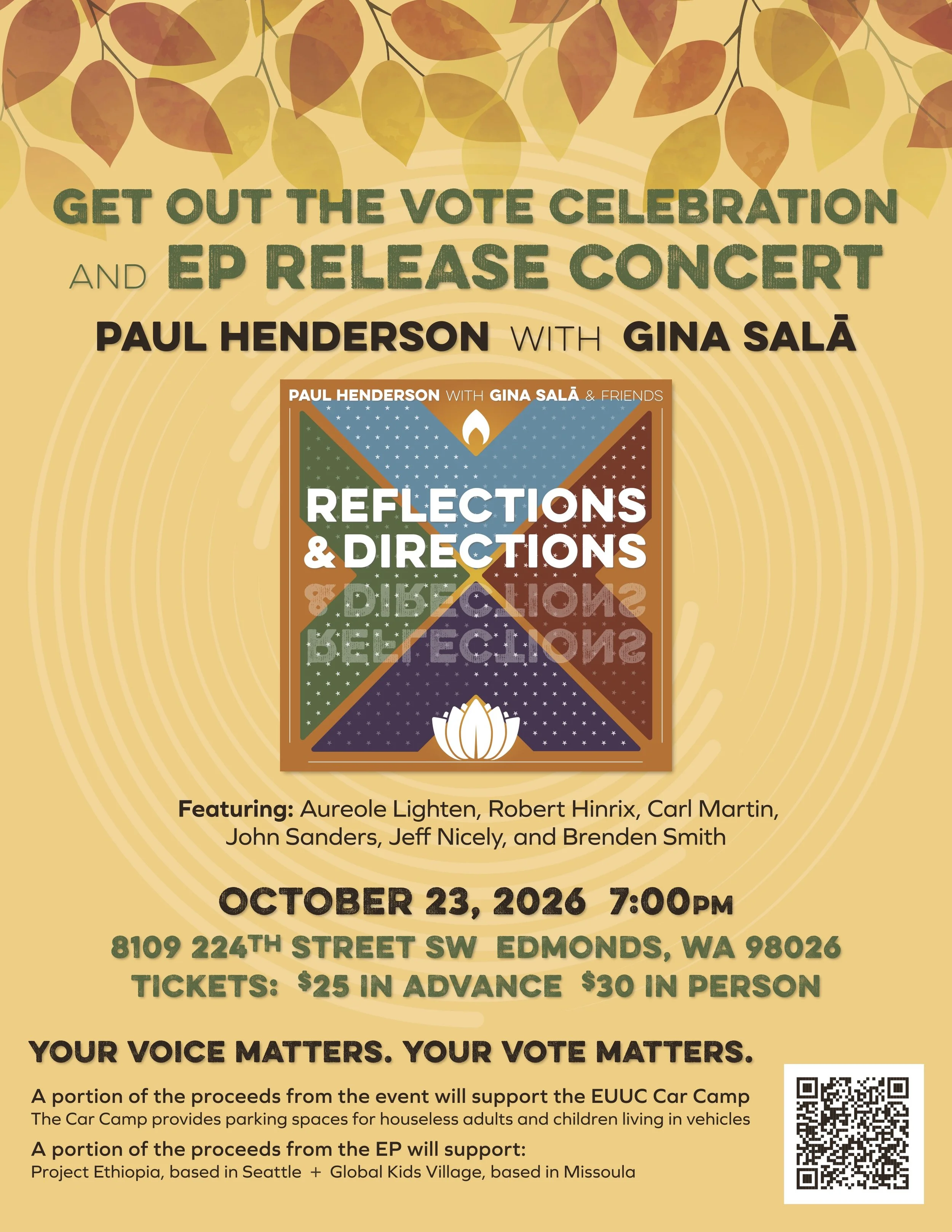 Get Out the Vote Celebration &amp; EP Release Paul Henderson with Gina Salā &amp; Friends