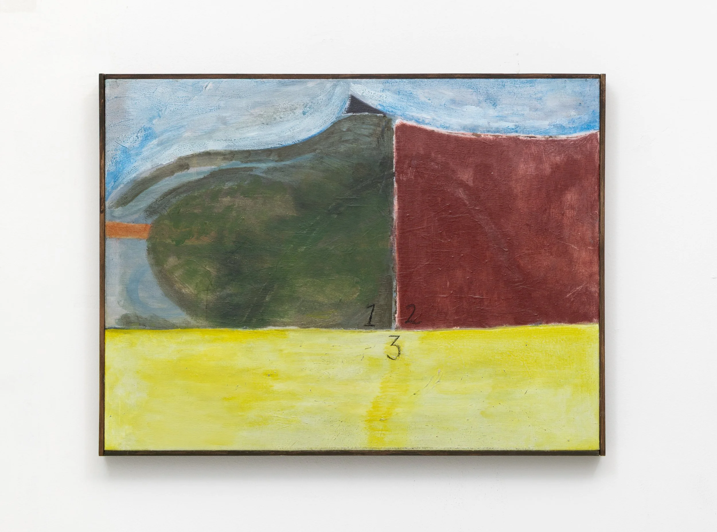  Their Three Acts   2023-25
Acrylic, flashe and crayon on canvas with artist frame. 47x61cm