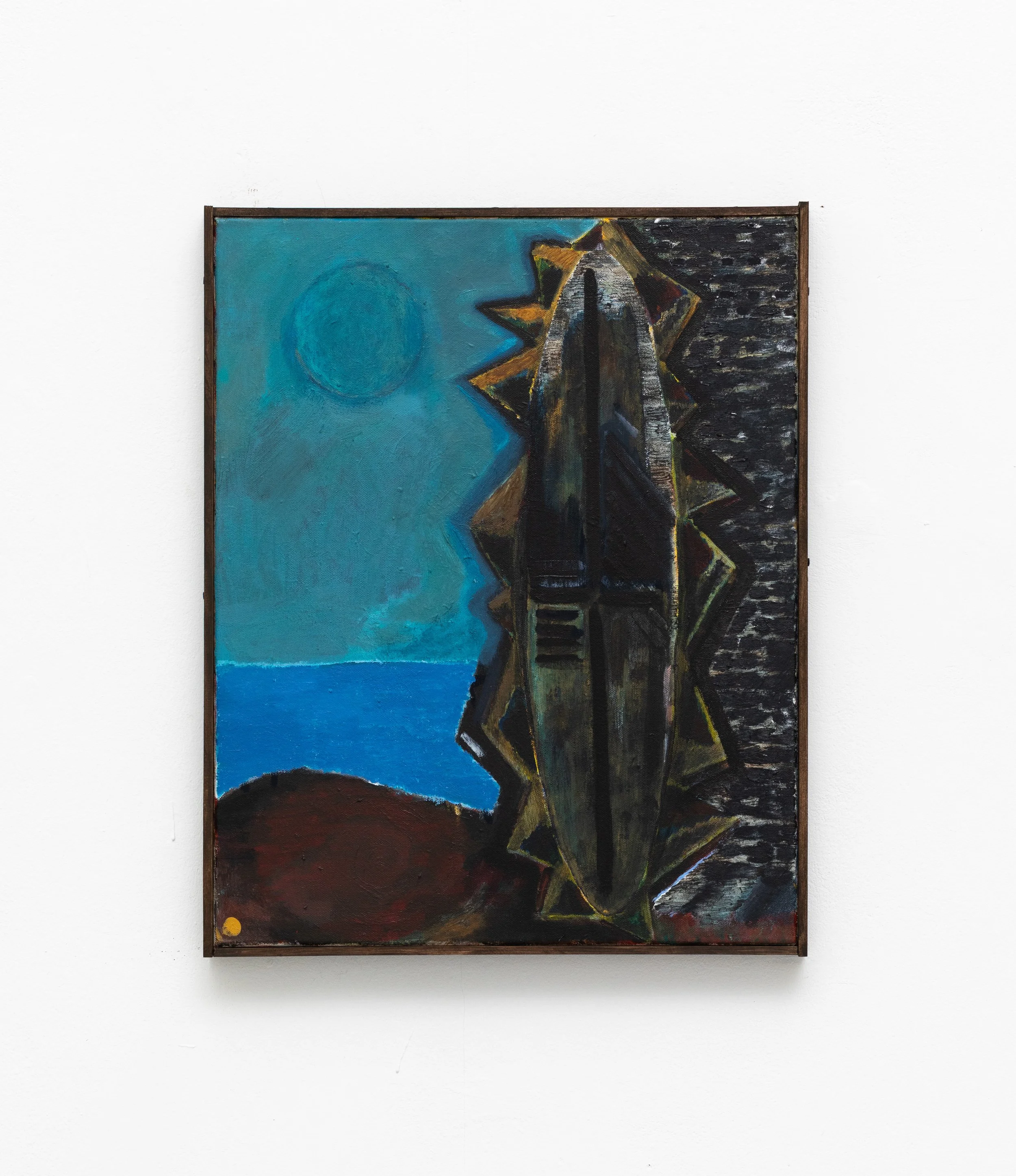  Miragemaker; Sometimes It Feels to Close to the Ground   2022-24
Acrylic, oil and flashe on canvas with artist frame . 51x41cm