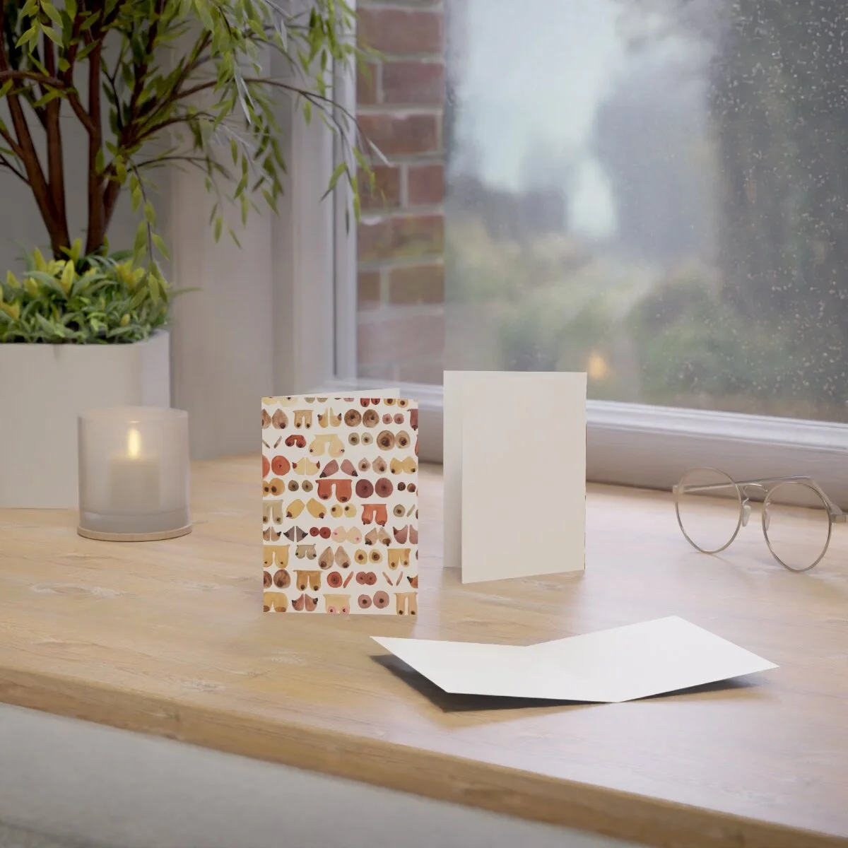 Boob Greeting Cards | 5 Pack | Watercolor Boob Print - 3.5"x5" stationary