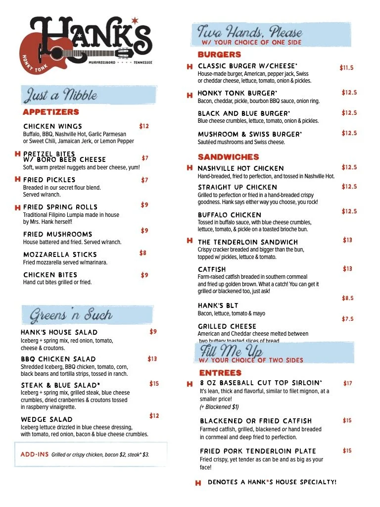 Menu — Hank's