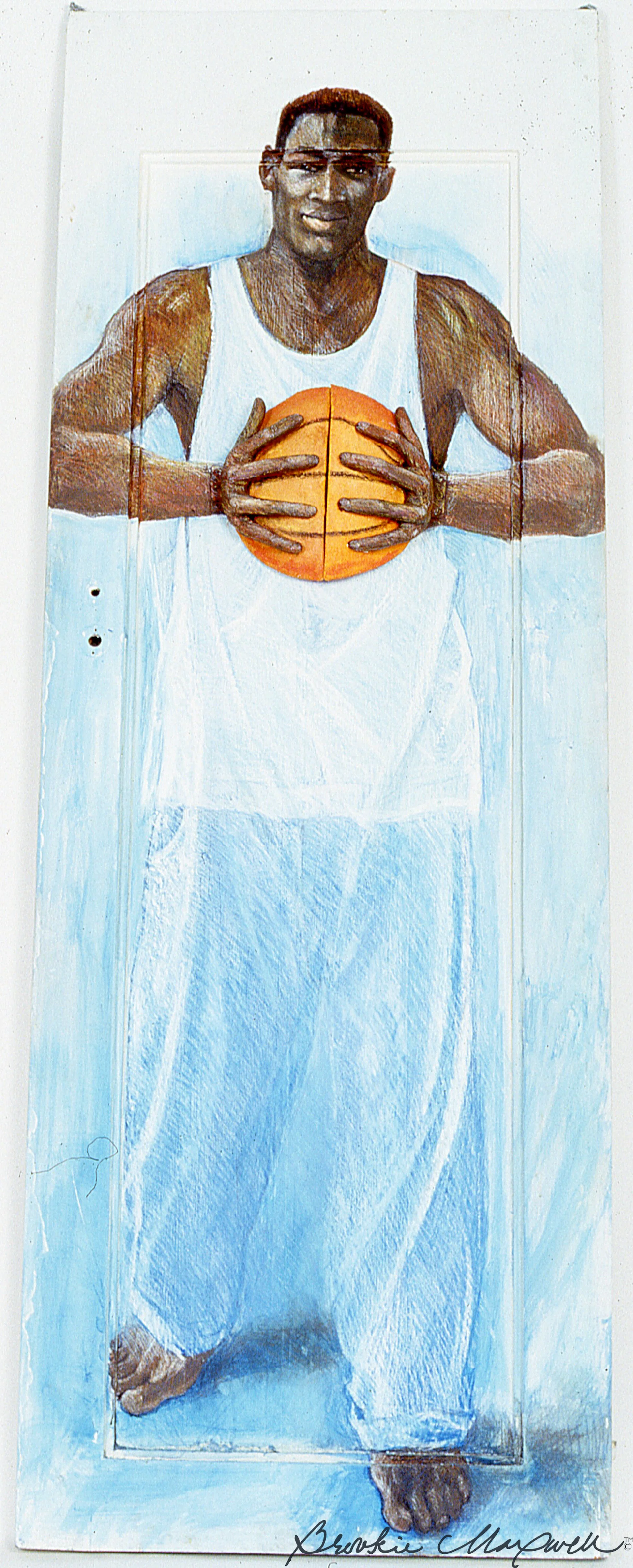 The Good and Evil Sides of My Heart , C aran d'ache crayon, watercolor, and acrylic paint on wooden door, 84 x 30", 2000