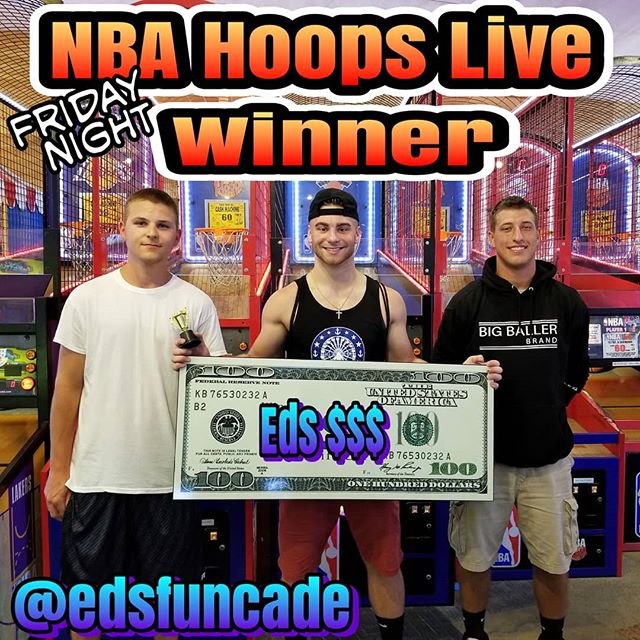 Congrats to Matt winning $100 of Ed's money @edsfuncade Friday Night NBA Hoops Tournaments. Get your chance every Friday night in July and August 6pm-9pm. #summer #wildwood #nj #jerseyshore #boardwalk #giveaway #drawing #beach #skeeball #arcade #thes