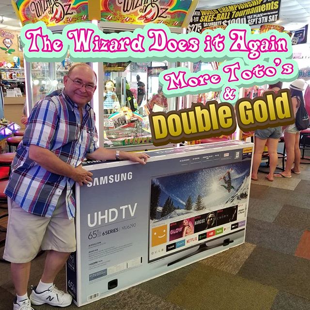 Wow check out Carl the Wizard gets another TV from Eds Funcade!!! We have MORE TOTOS &amp; the only Wizard with Double Gold to give you Bigger Jackpots and Eds Money. See you soon @edsfuncade #summer #wildwood #nj #jerseyshore #boardwalk #giveaway #d