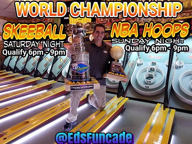 It's that time again. Wildwoods official World Championship Skeeball &amp; NBA Hoops Live Tournaments every Labor Day Weekend @edsfuncade Lincoln Ave location. 
Saturday - Skeeball 6pm-9pm Qualify
Top 12 play immediately after

Sunday - NBA Hoops 6pm