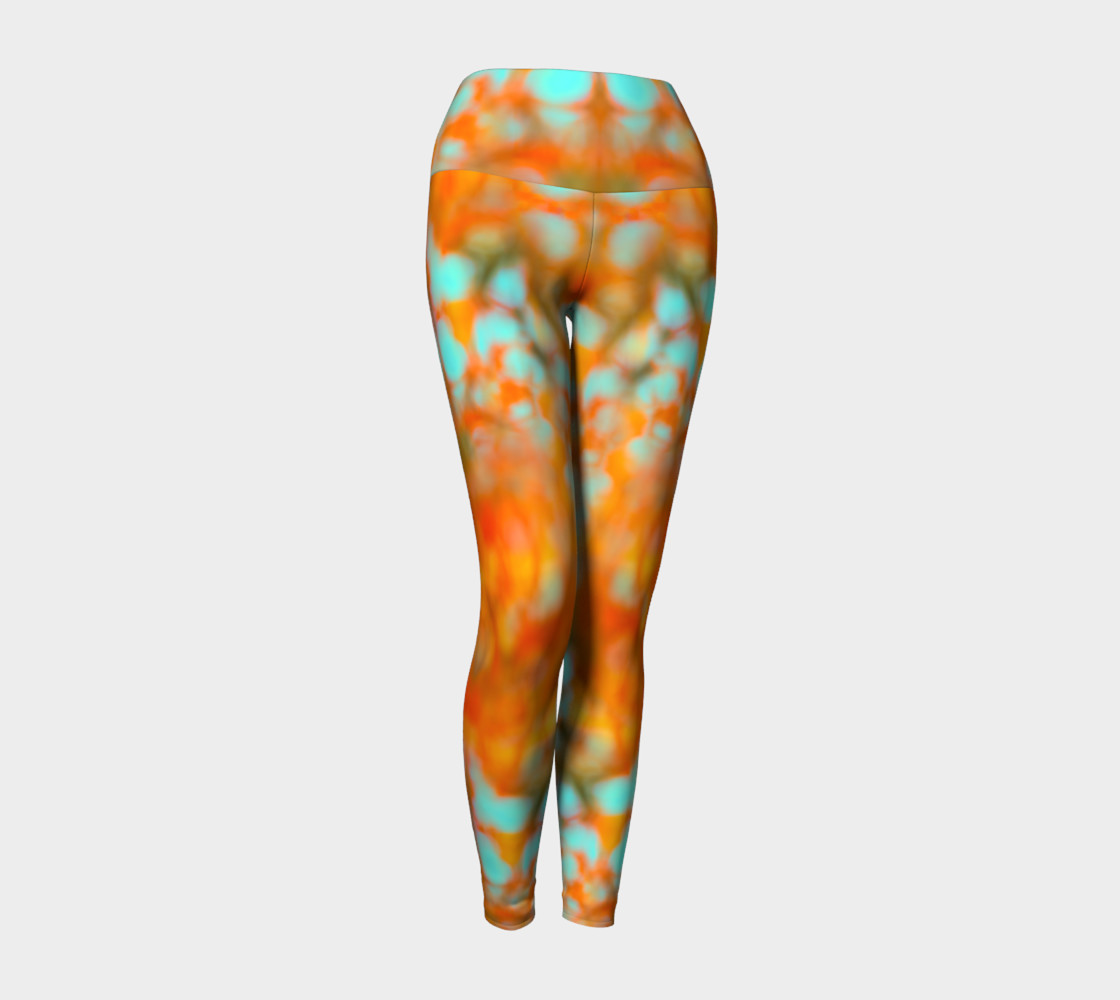 A picture of Goddess Aine's "Summer Skies" yoga leggings, women's activewear sets, Embodywear Fashions, Santa Fe NM USA