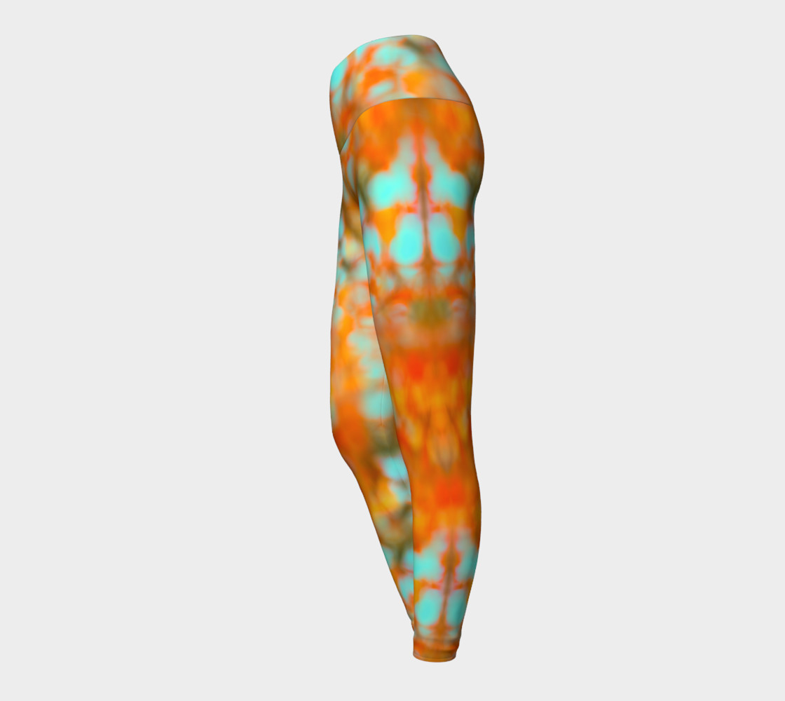 A picture of Goddess Aine's "Summer Skies" yoga leggings, women's activewear sets, Embodywear Fashions, Santa Fe NM USA