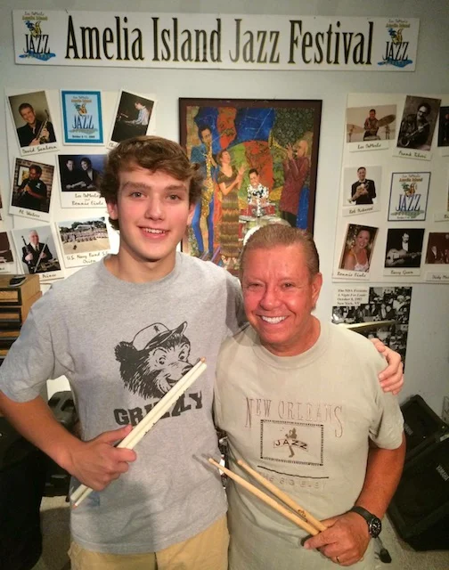 Cal Mason with Les DeMerle at the Drum Studio.