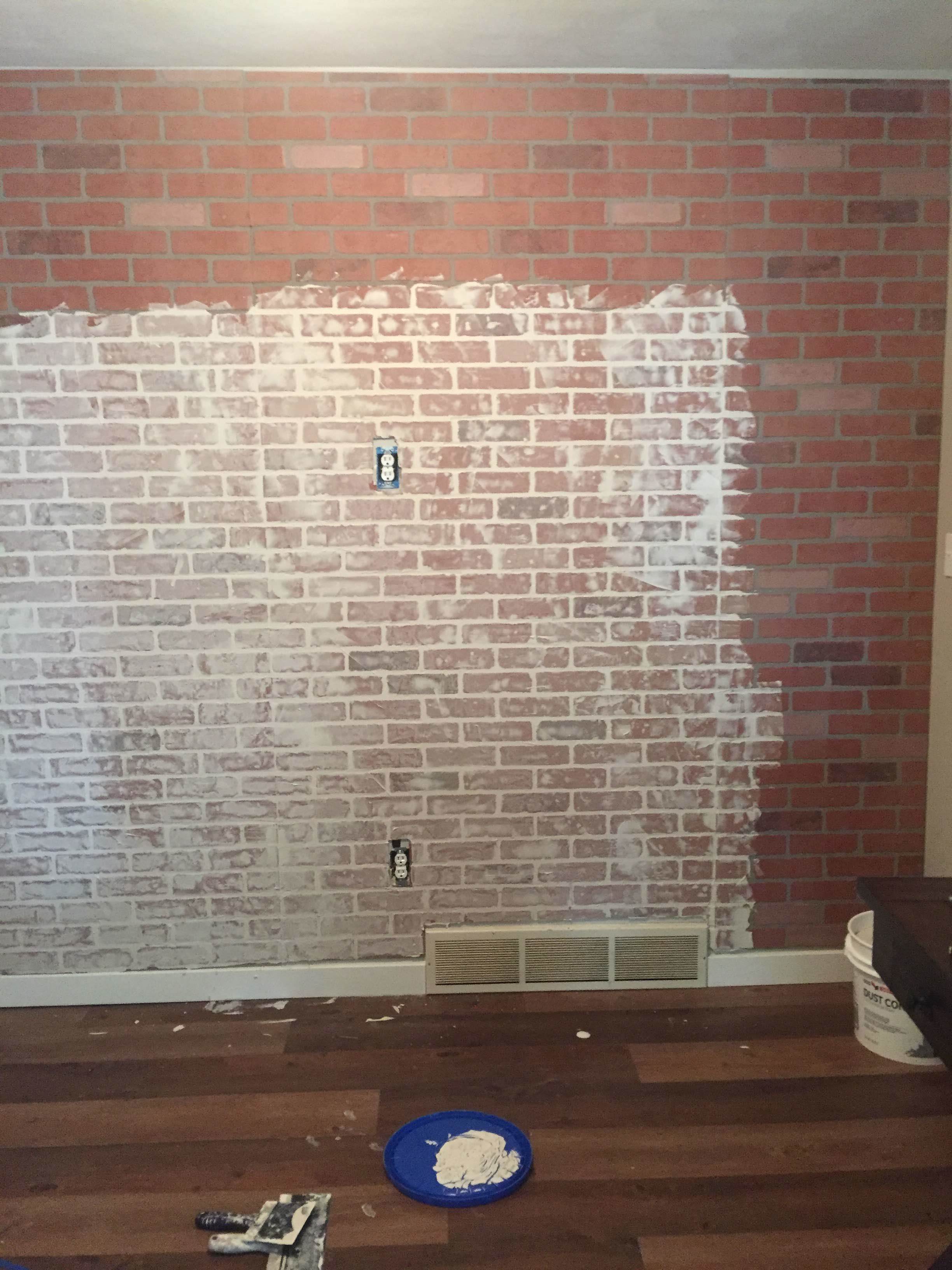 Diy Faux Brick Accent Wall Tutorial With Whitewash Greywoodmama - Fake White Brick Wall Diy