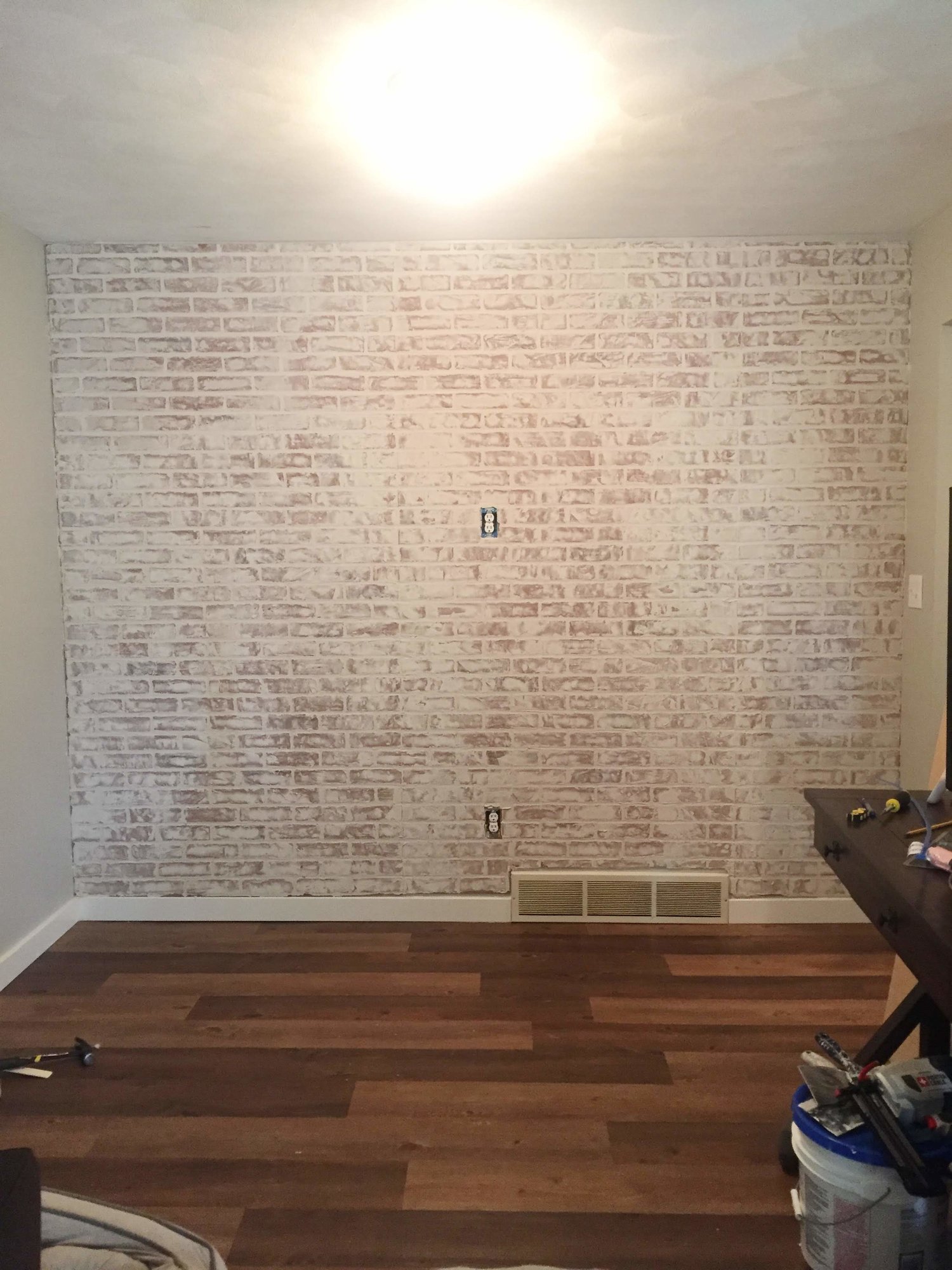 Diy Faux Brick Accent Wall Tutorial With Whitewash Greywoodmama - Fake White Brick Wall Diy