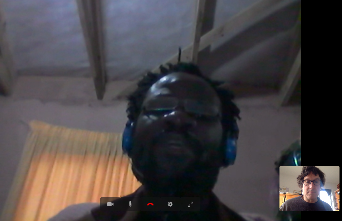 Talking with Mbizo Chirasha in the dead of night in Africa.