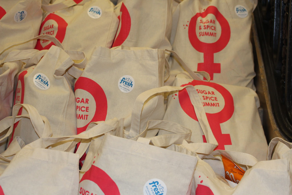 Sugar, spice, and every health food coupon, ever. These bags, chock full of goodies, sweets and stickers of all kinds, were given out to all Sugar and Spice attendees. Photo by Audrey Valbuena.