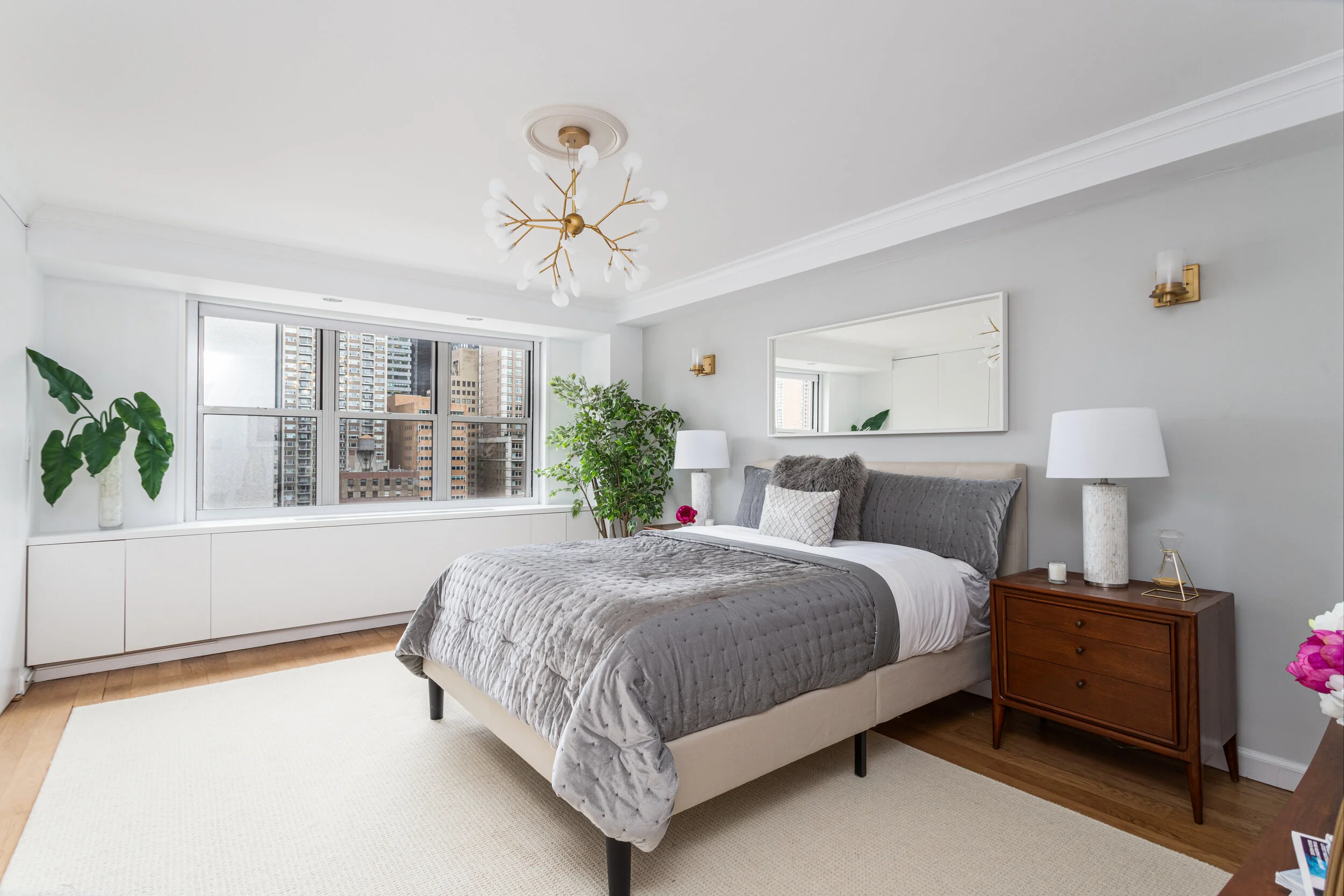 Modern NYC Apartment Minimalist Master Bedroom with City View