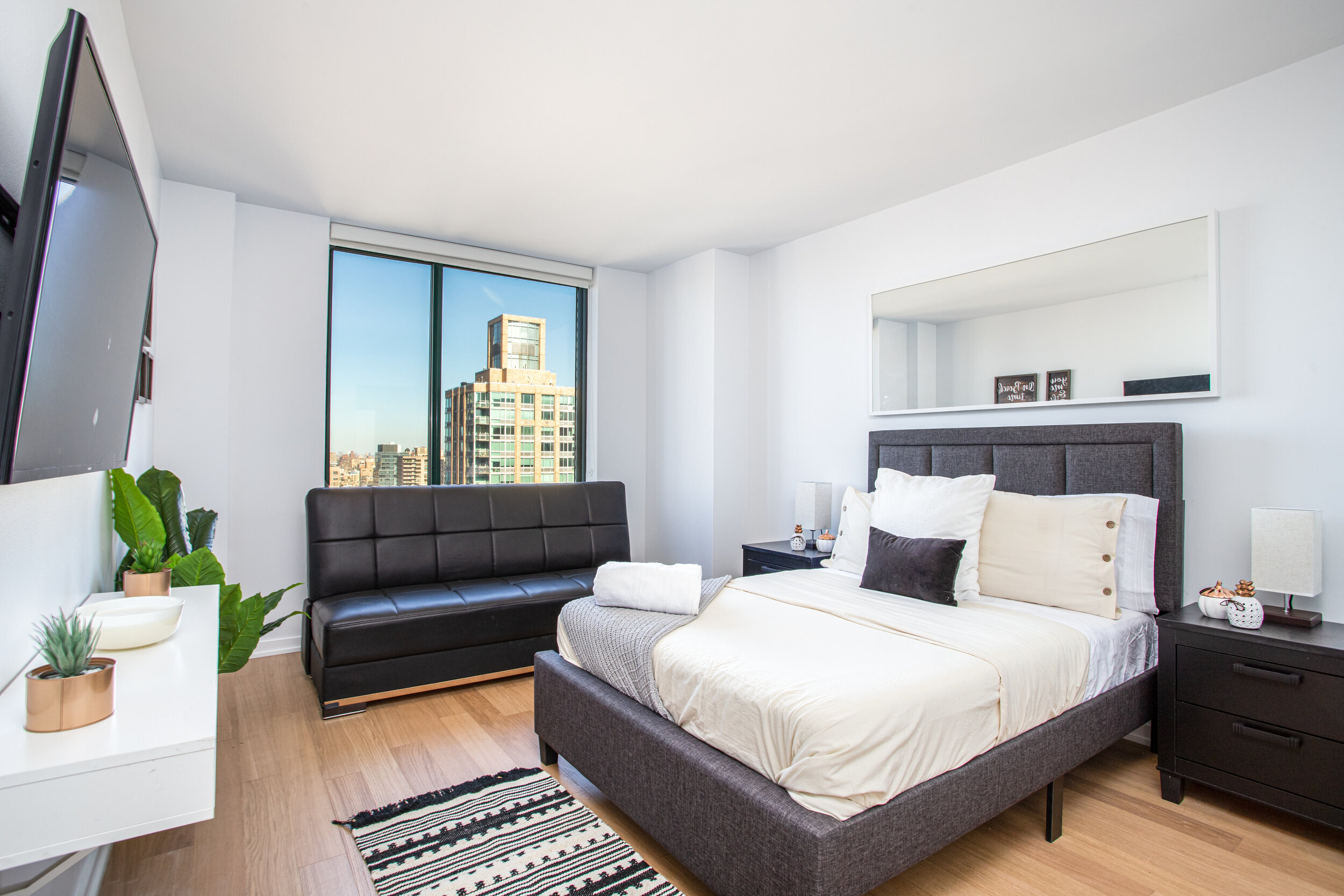 Modern NYC Apartment Bedroom with City View