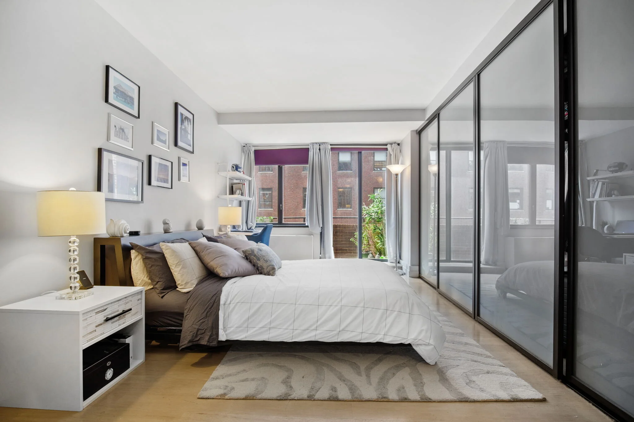 Modern NYC Apartment Bedroom Interior with City View