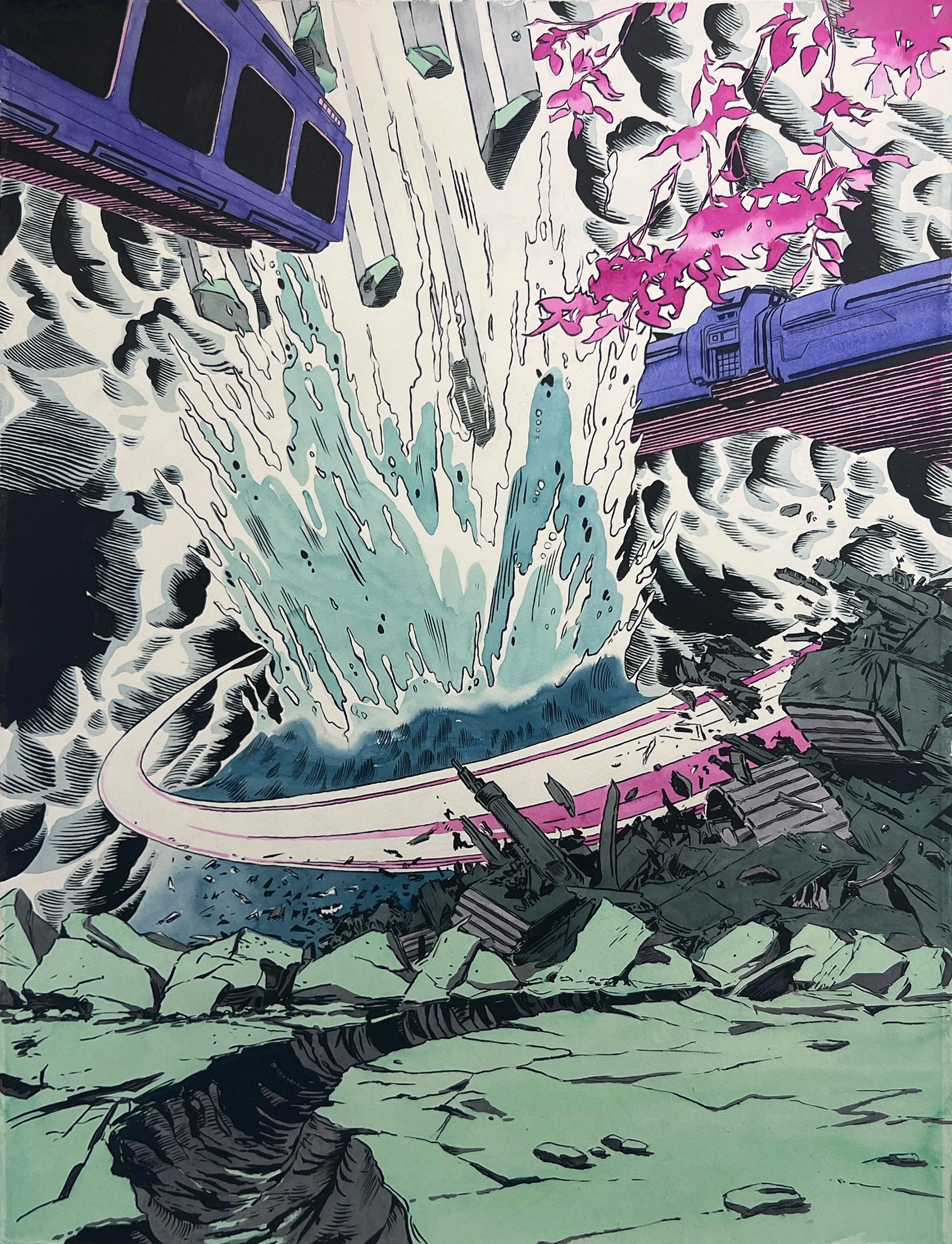 “Deadload”, 2025, Watercolor & Ink on Paper, 30 X 22 inches