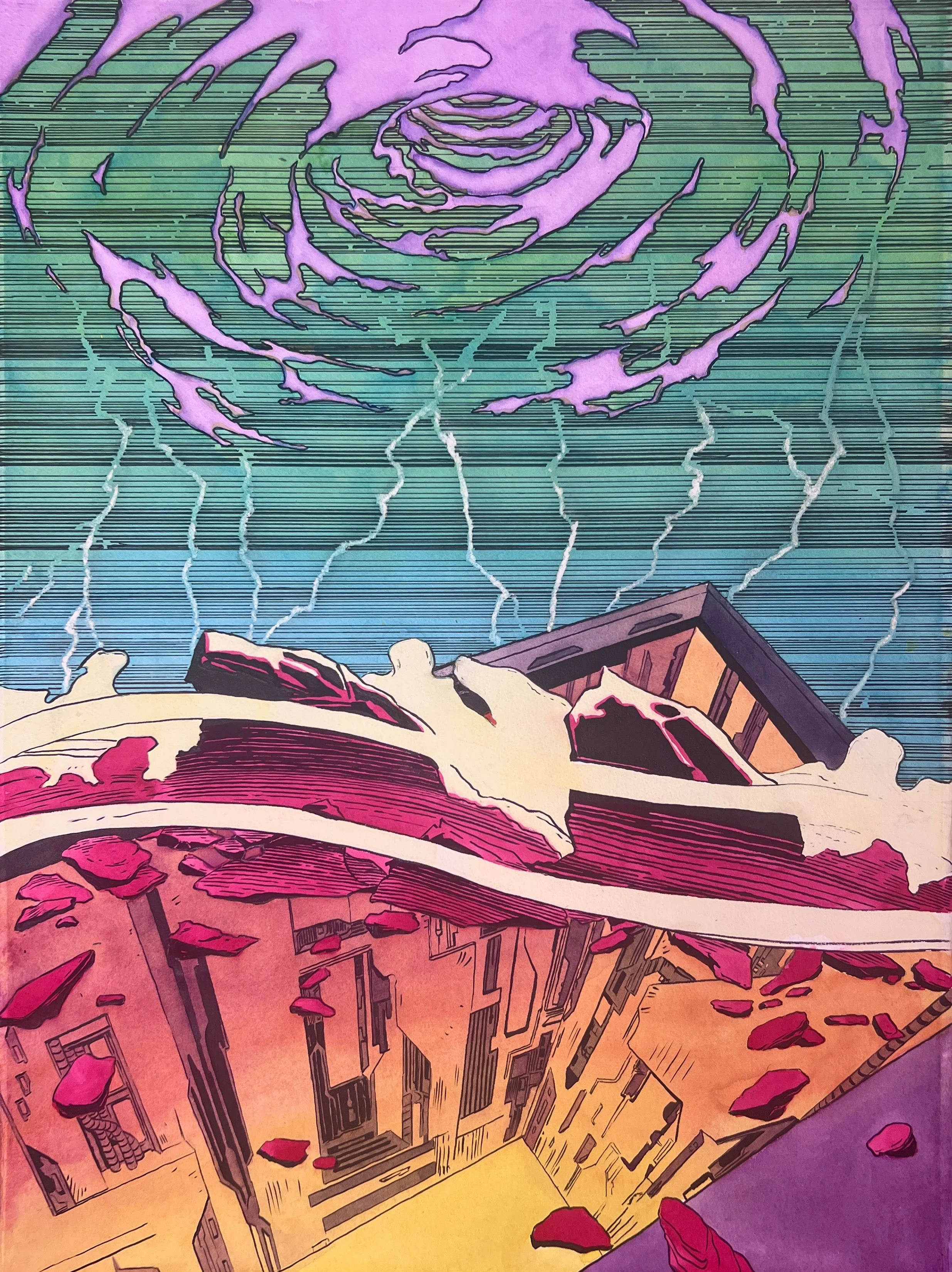 “Reverse Disruption”, 20205, Watercolor & Ink on Paper, 30 X 22inches