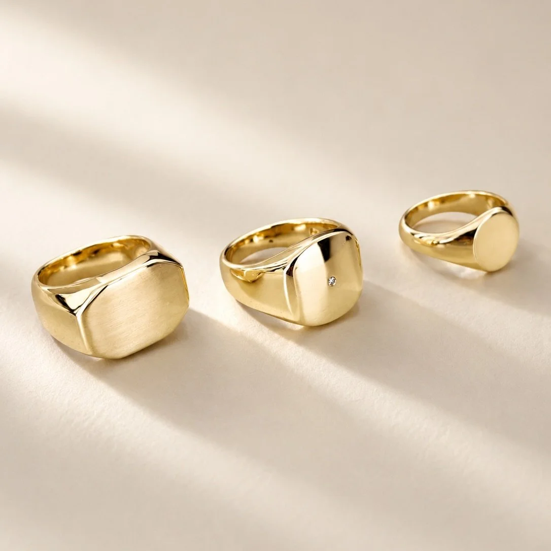 Strong lines. High shine. Main-character energy. Our gold statement rings are made for the jewelry lover who doesn&rsquo;t do subtle. ✨

#signetring #boldring #goldrings