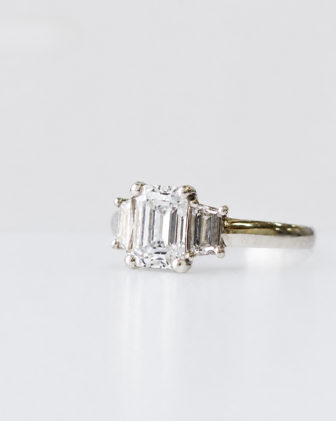 Emerald cut diamond platinum engagement ring
