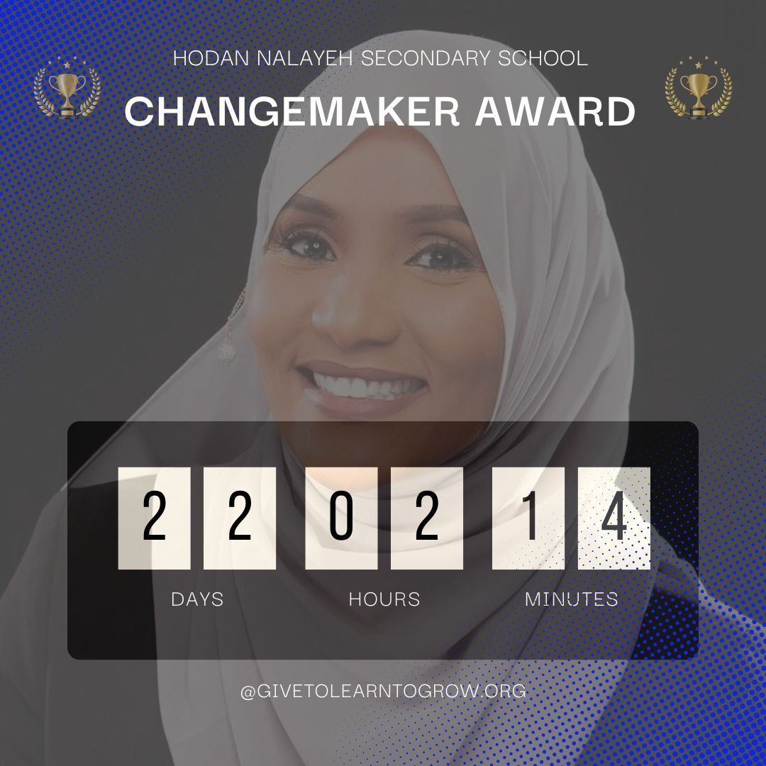 The countdown begins! Just 22 days left until the 3rd Annual Changemaker Award at Hodan Nalayeh Secondary School! 🏆 

We're excited to honour our incredible award recipients and connect with the amazing students at the school.
Stay tuned for updates
