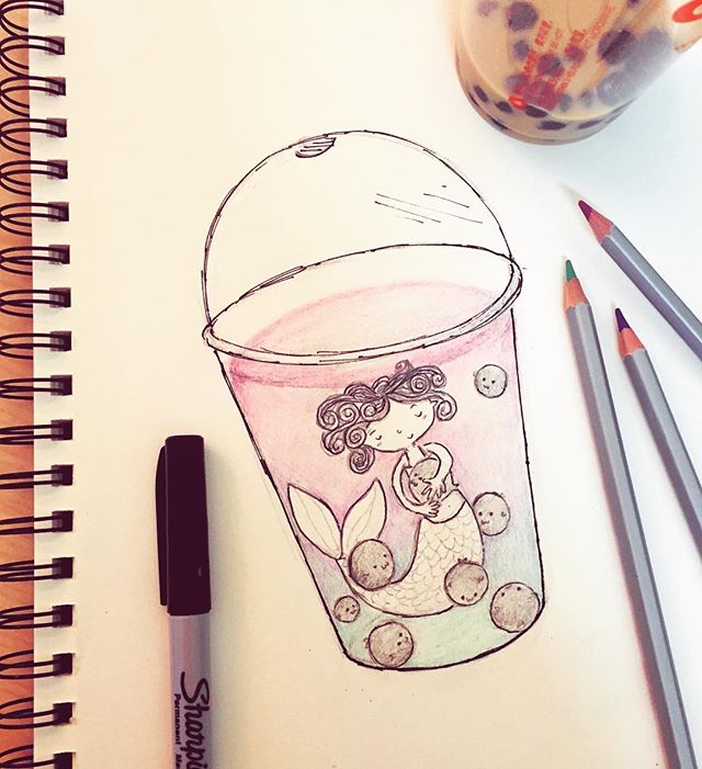 #31daysofdrawing #day4 #iszaf #mermaid #milktea #bubbletea #bubblefish #lunchbreak #doodle #sketch #art #inspired