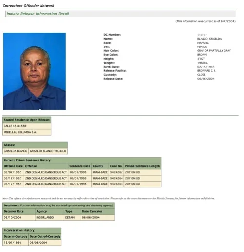 Griselda’s Inmate Release Detail – Source
