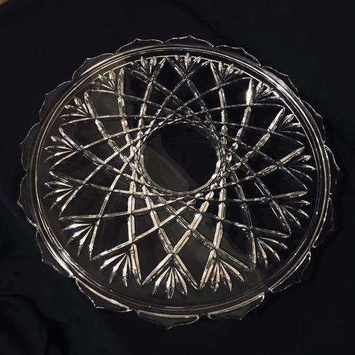 Pineapple Platter. Cut glass platter with an etched round center a pineapple pattern. Detailed rim on a solid base. 14" round x .75" tall