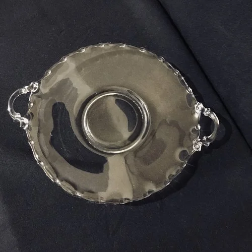 Teardrop Platter. Small clear glass platter with a teardrop edge. 9" plate, 11.5" with handles.