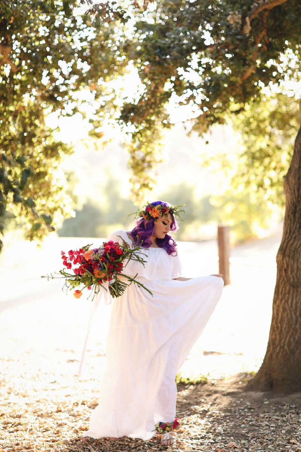 Ultra violet bride at Chateau Adare wedding venue in Murrieta, California. Dress Hippie Boho Shop