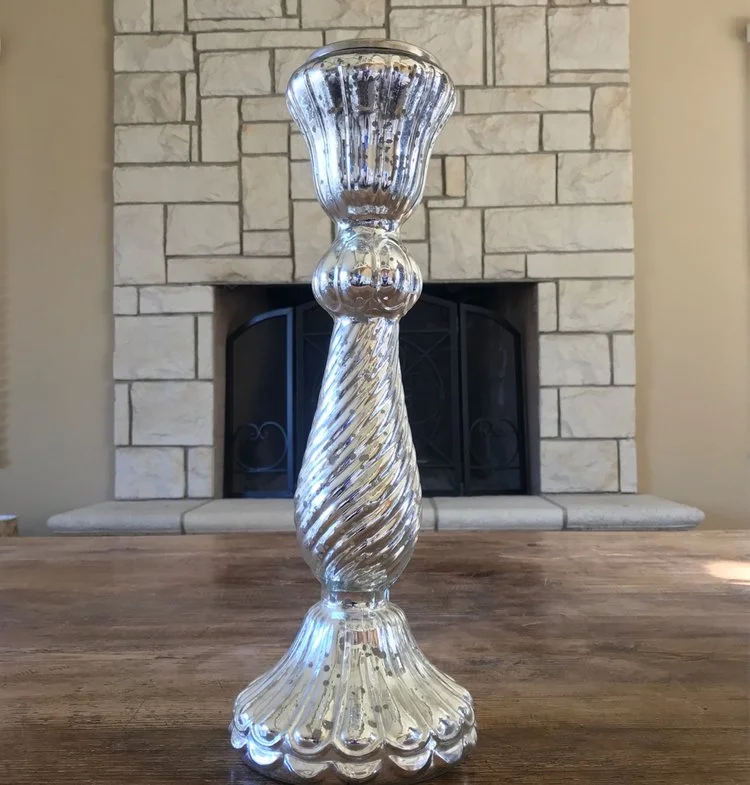 Large Mercury Glass Candlesticks Silver Mercury Glass candlesticks ranging from 15.5” to 18.5”