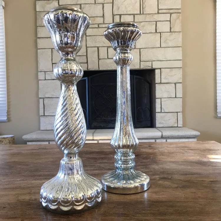 Extra Large Mercury Glass Candlesticks Silver Mercury glass candlesticks 21.5”