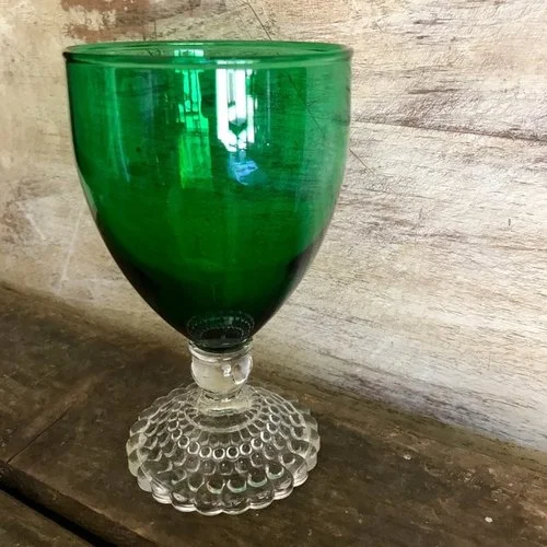 Green Goblets Mismatched. Emerald Green.