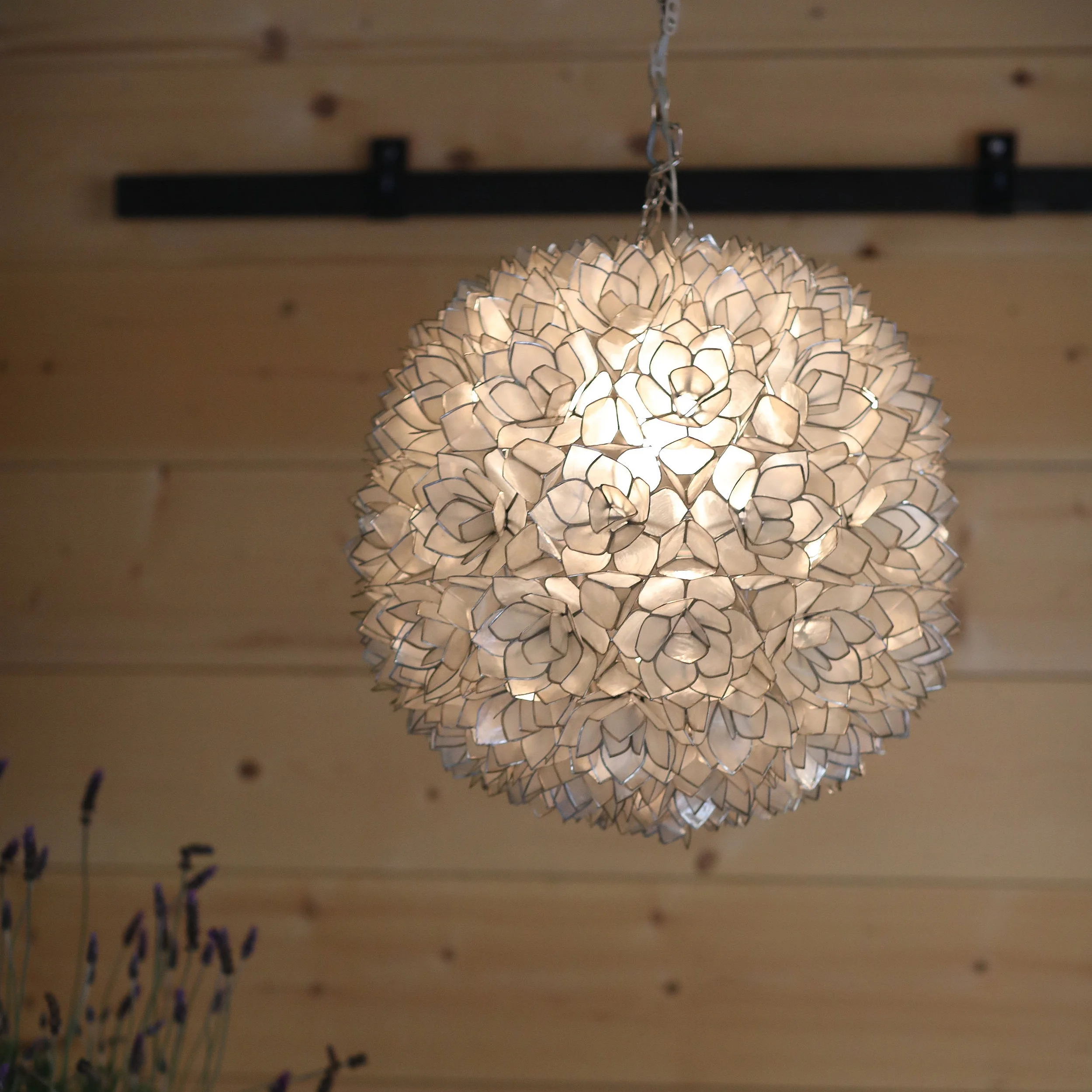 Shelly Orb made with delicate Capiz shells.
