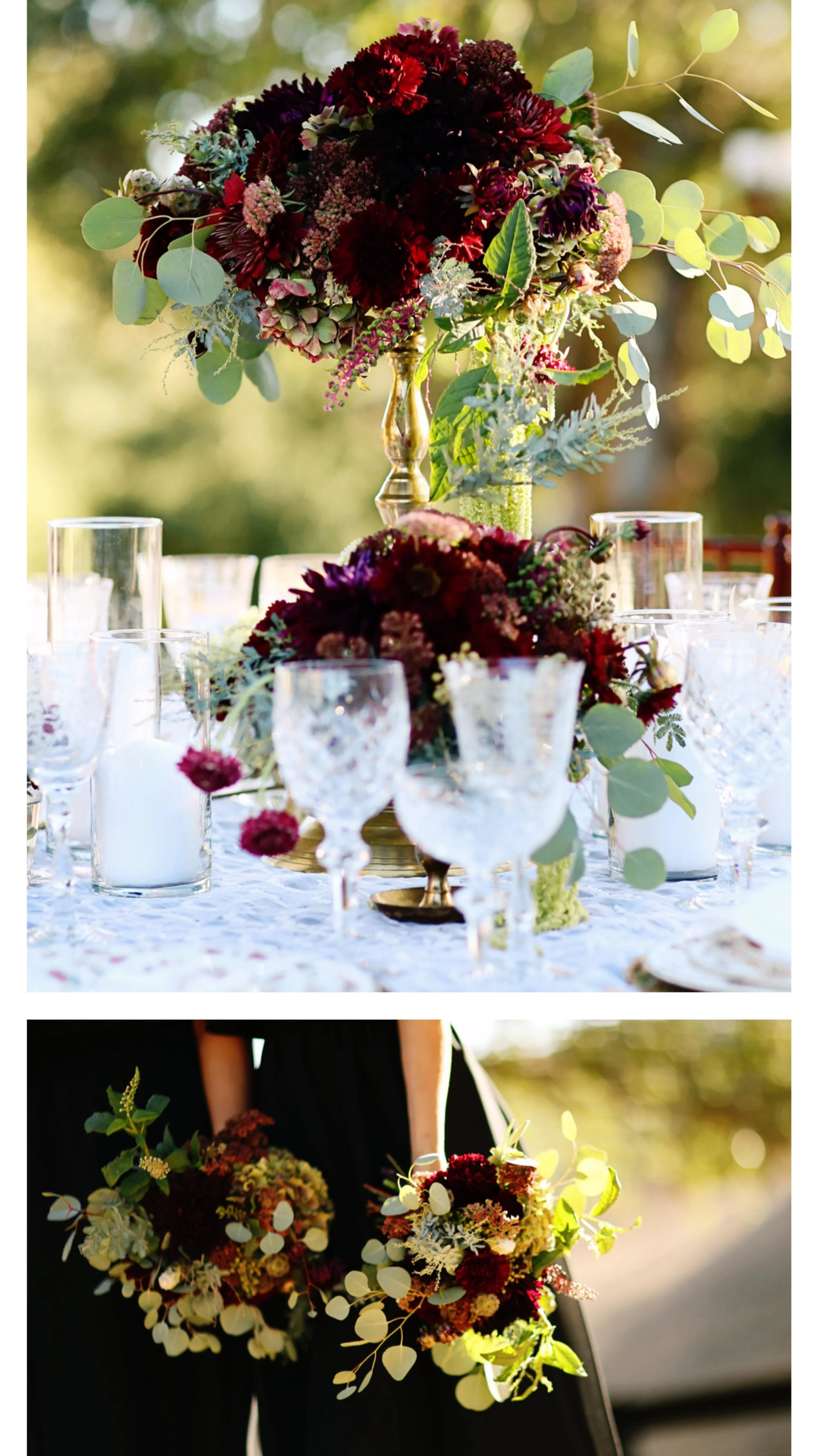 Bleudog Floral supplied all the florals for this Marsala wedding styled shoot at Chateau Adare in Murrieta. The chocolate dahlias were the show stopper.