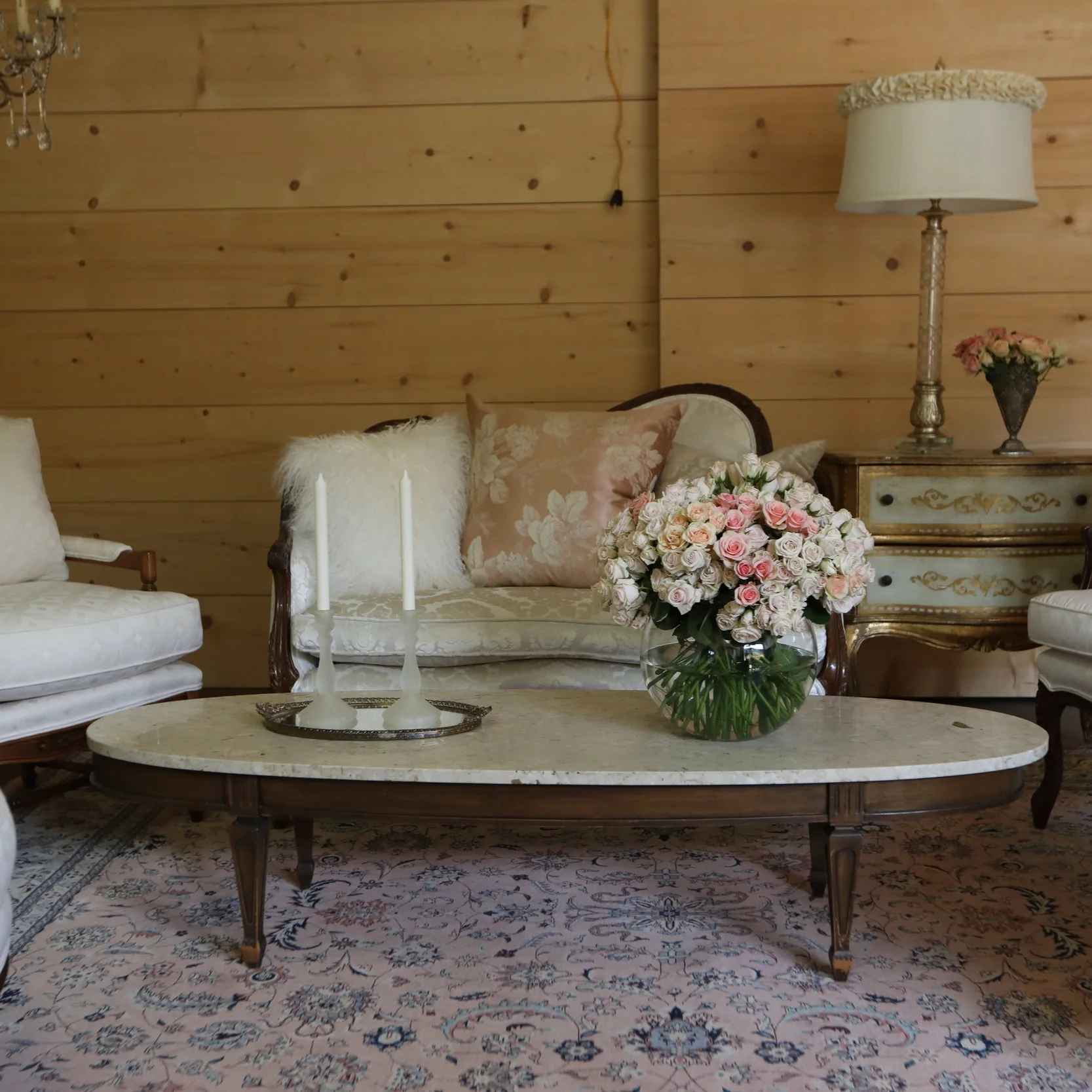 Weston Mid Century Modern oval shaped table with granite top.